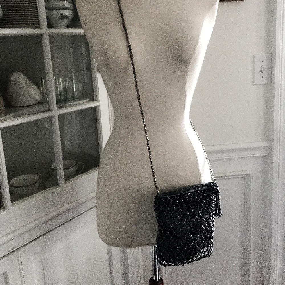 Elegant Grey Beaded Evening Bag